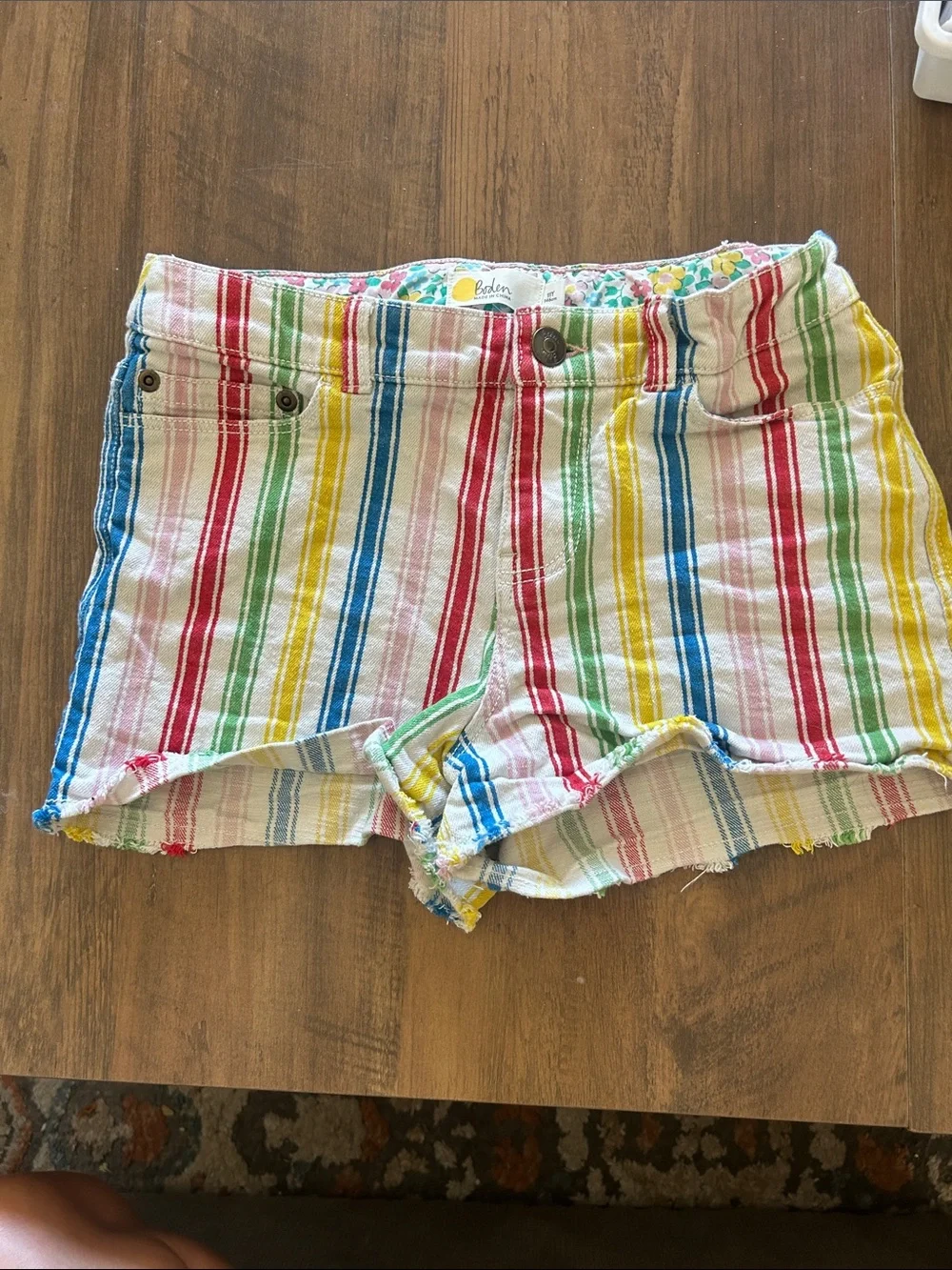Boden Rainbow Stripe Cotton Jean Shorts - Red, Blue, Green, Yellow